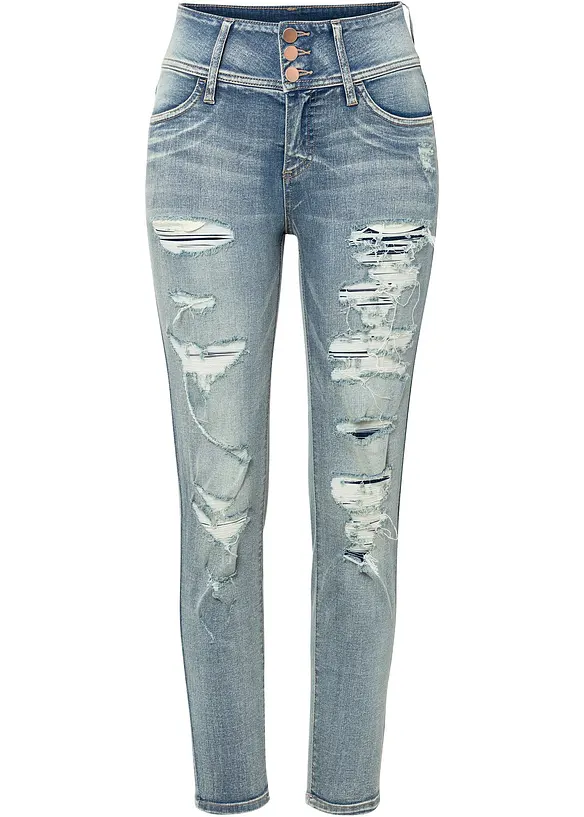 Skinny Jeans High Waist, stretch in blau von vorne - bonprix