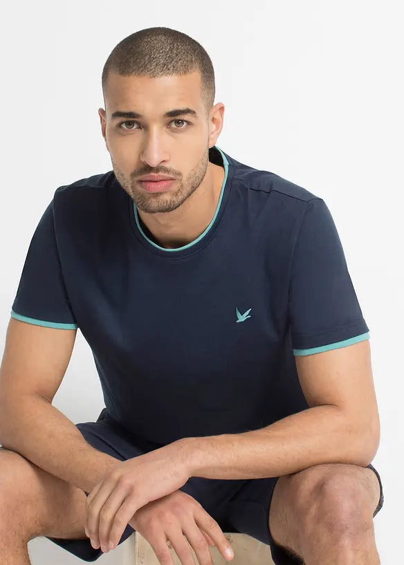 T-Shirt in Regular Fit (2er Pack) in blau von vorne (im Anschnitt) - bonprix