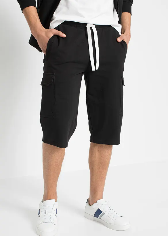 Cargo-Sweatbermuda aus reiner Bio-Baumwolle in schwarz von vorne - bonprix