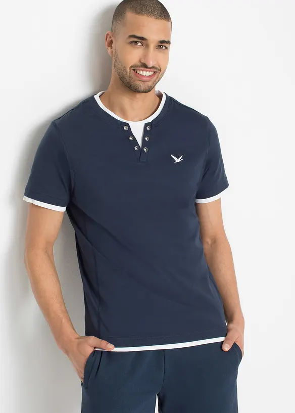 2-in-1-Shirt (2er Pack) in blau von vorne (im Anschnitt) - bonprix