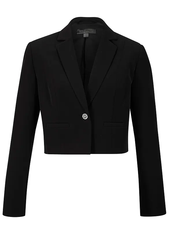 Bolero mit Schmuckknopf in schwarz von vorne - bpc selection