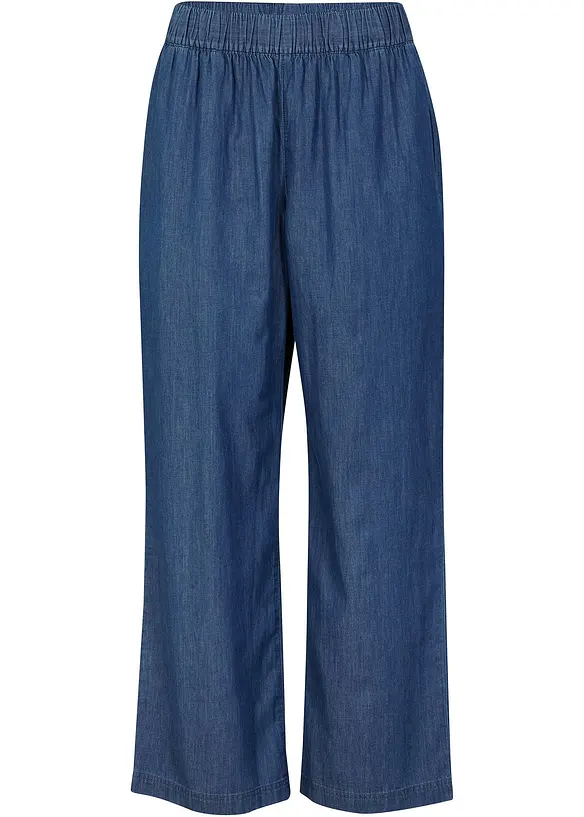 Wide-Leg-Jeans, High Waist, Bequembund in blau von vorne - bonprix