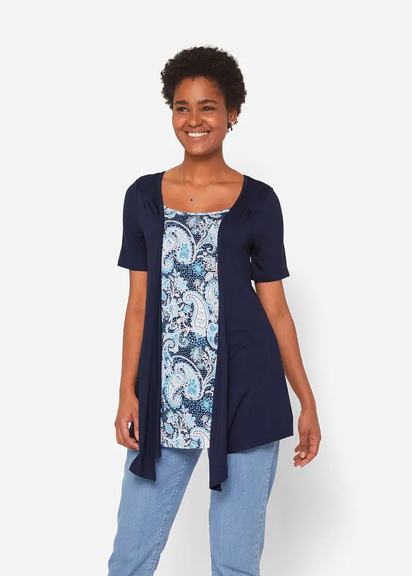 Bedrucktes 2in1 Shirt mit Rundhals in blau von vorne (im Anschnitt) - bonprix