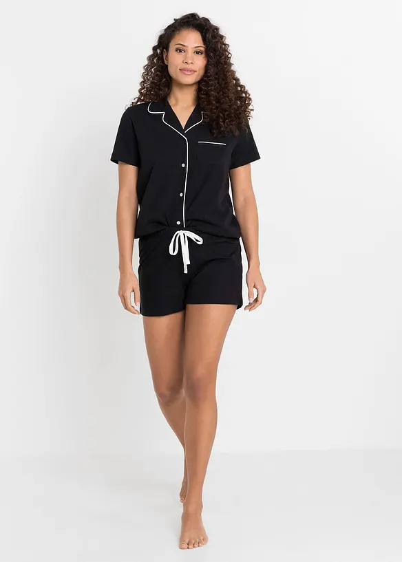 Shorty mit Knopfleiste in schwarz von vorne (Totalaufnahme) - bonprix