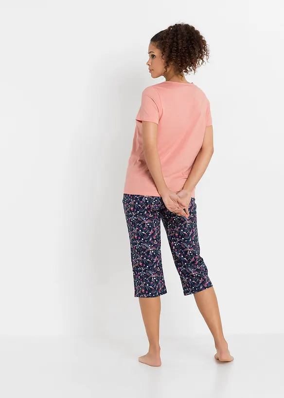 Capri Pyjama aus reiner Baumwolle (2er Pack) in schwarz von hinten (Totalaufnahme) - bonprix