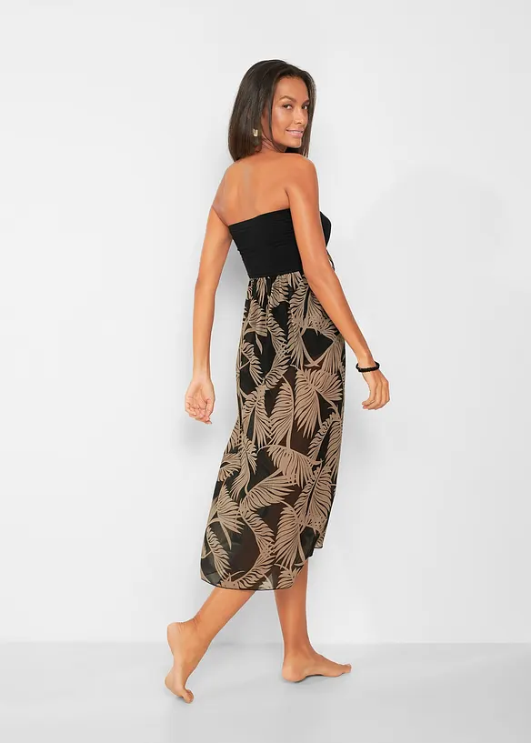 Bandeau-Strandkleid aus leichtem Chiffon in schwarz von hinten (Totalaufnahme) - bonprix