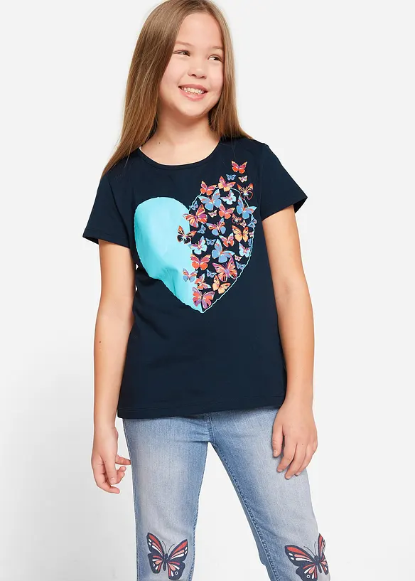 T-Shirt aus reiner Bio-Baumwolle in blau von vorne (im Anschnitt) - bonprix