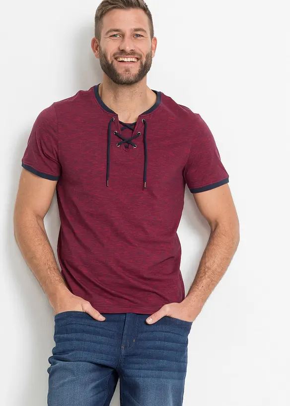 T-Shirt mit Schnürung aus Bio-Baumwolle in rot von vorne (im Anschnitt) - bonprix
