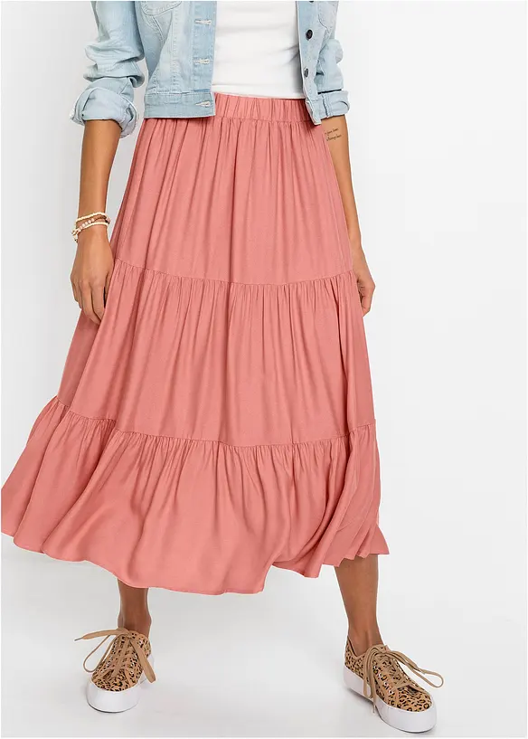 Midirock aus strukturierter Viskose in rosa von vorne - bonprix Midirock aus strukturierter Viskose in rosa von vorne - bonprix