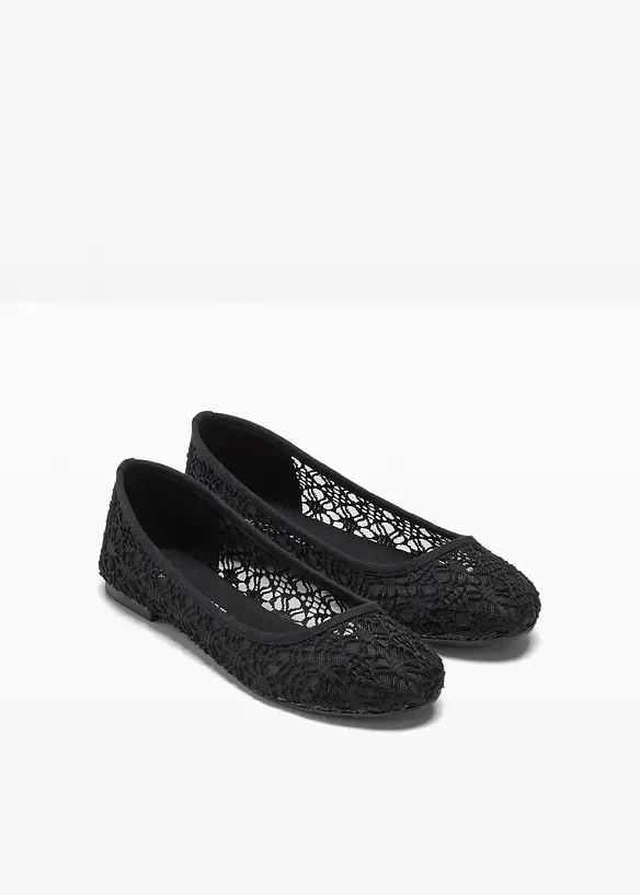 Ballerinas mit Spitze in schwarz - bonprix