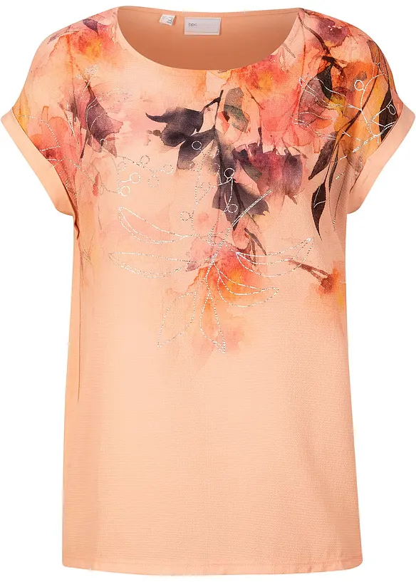 Blusenshirt mit Blumen-Print in orange von vorne - bonprix