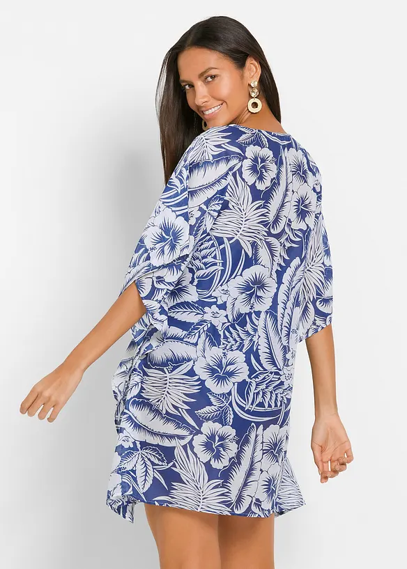 Transparente Strandtunika in blau von hinten (Totalaufnahme) - bonprix