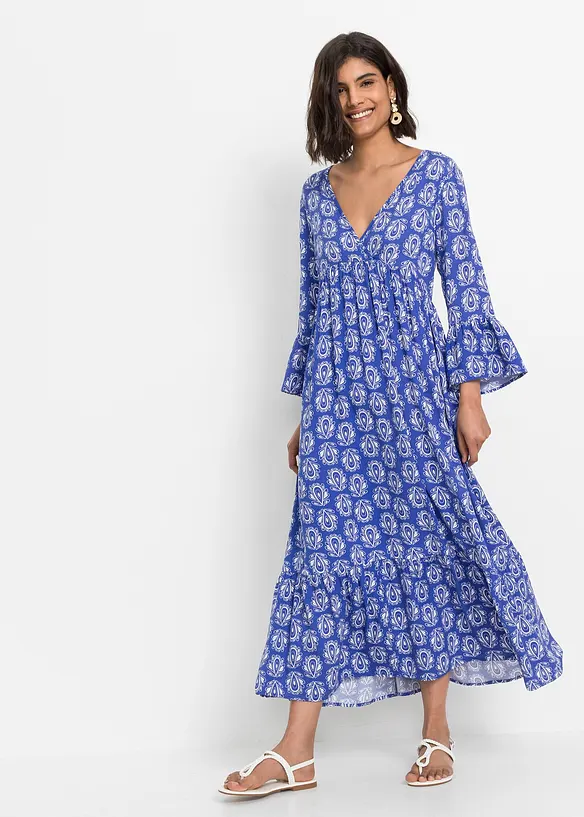 Kaftan-Kleid in blau von vorne (Totalaufnahme) - bonprix