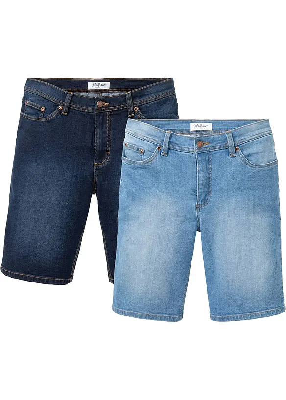 Stretch-Jeans-Bermuda in Regular-Fit (2er Pack) in blau von vorne - bonprix