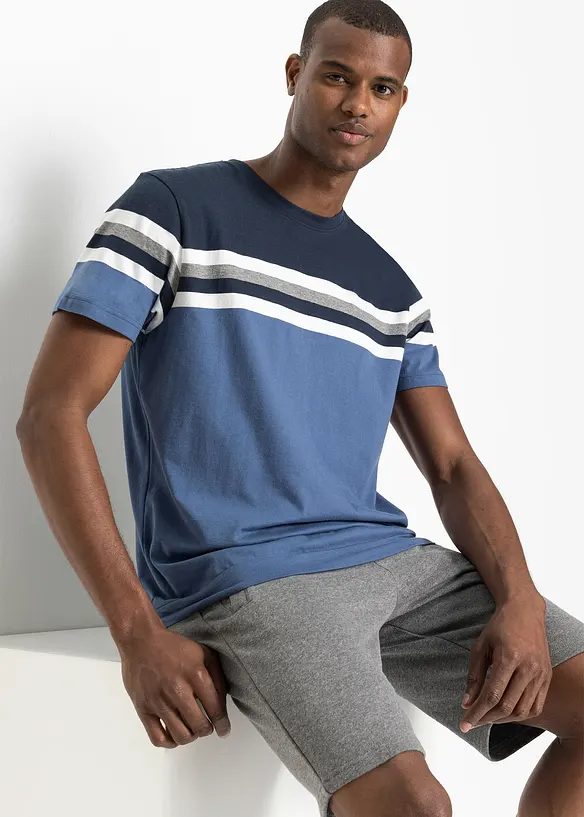 T-Shirt aus reiner Baumwolle in blau von vorne (im Anschnitt) - bonprix