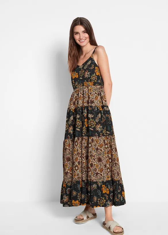 Maxikleid aus reiner Bio-Baumwolle in schwarz von vorne (Totalaufnahme) - bonprix Maxikleid aus reiner Bio-Baumwolle in schwarz von vorne (Totalaufnahme) - bonprix