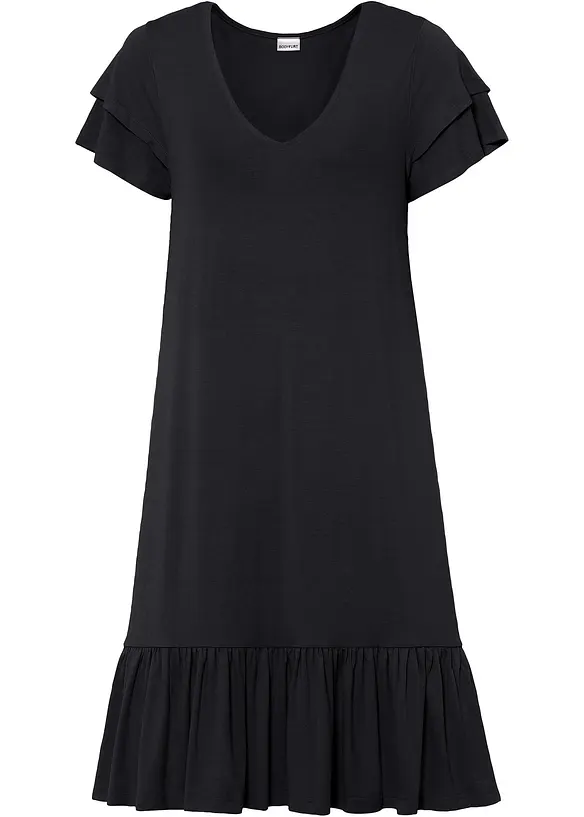 Jerseykleid mit Volant aus Viskose-Mix in schwarz von vorne - bonprix