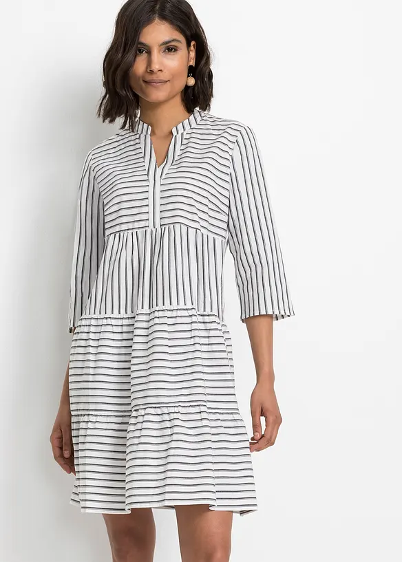 Tunika-Kleid aus reiner Baumwolle in schwarz von vorne (Totalaufnahme) - bonprix