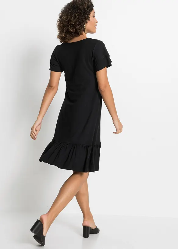 Jerseykleid mit Volant aus Viskose-Mix in schwarz von hinten (Totalaufnahme) - bonprix