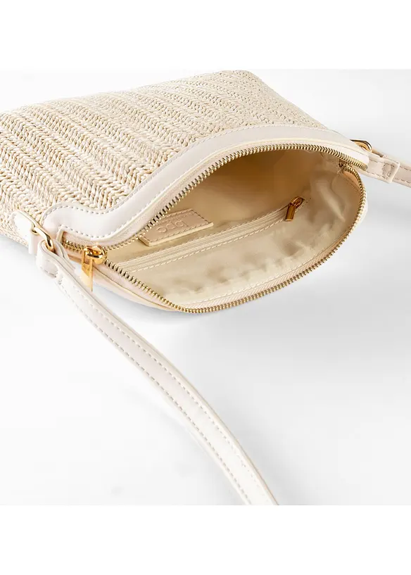 Umhängetasche in Strohoptik in beige geöffnet - bonprix