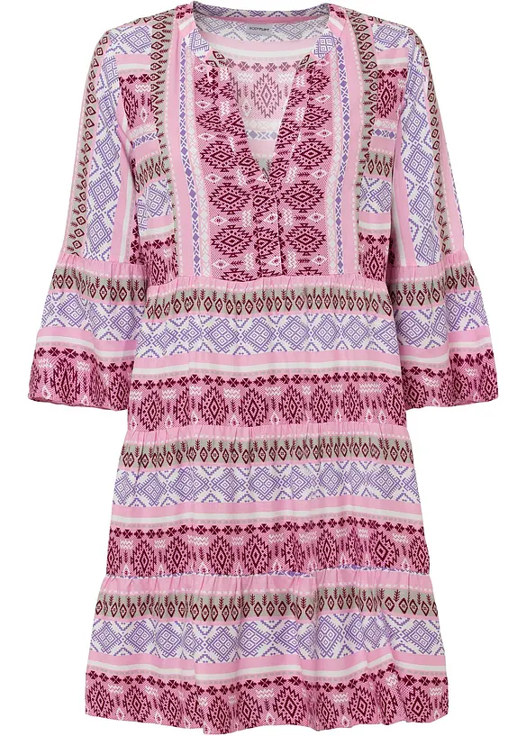 Tunika-Kleid aus fließender Viskose in rosa von vorne - bonprix