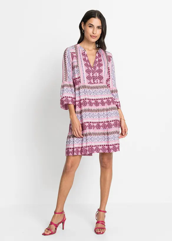 Tunika-Kleid aus fließender Viskose in rosa von vorne (Totalaufnahme) - bonprix
