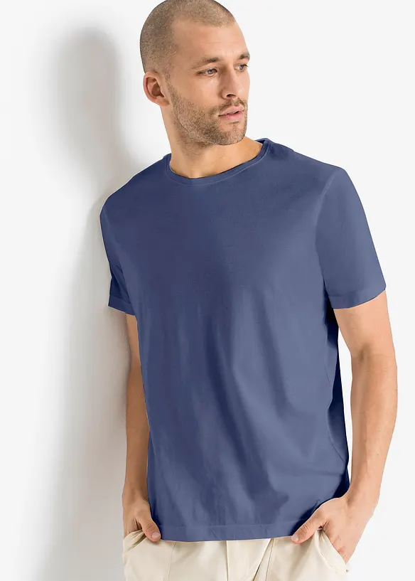 T-Shirt (5er Pack) in blau von vorne (im Anschnitt) - bonprix