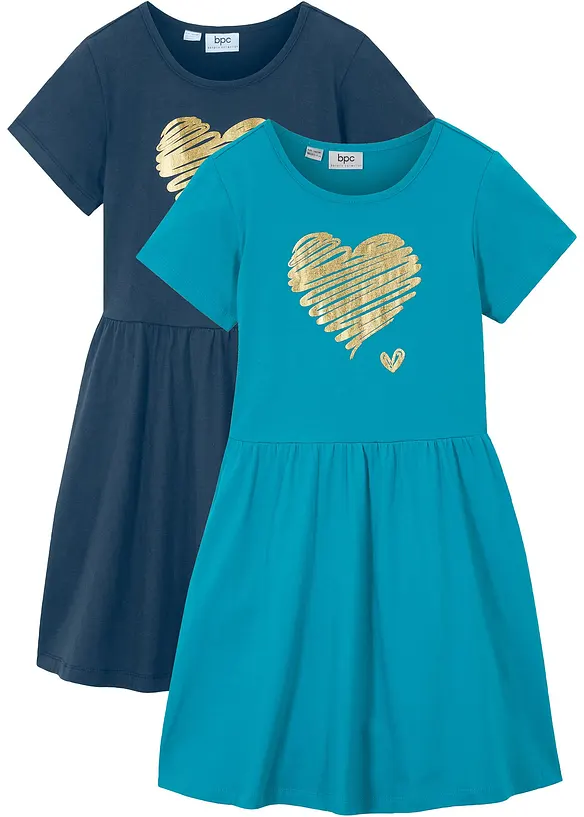 Jerseykleid aus reiner Bio-Baumwolle (2er Pack) in blau von vorne - bonprix