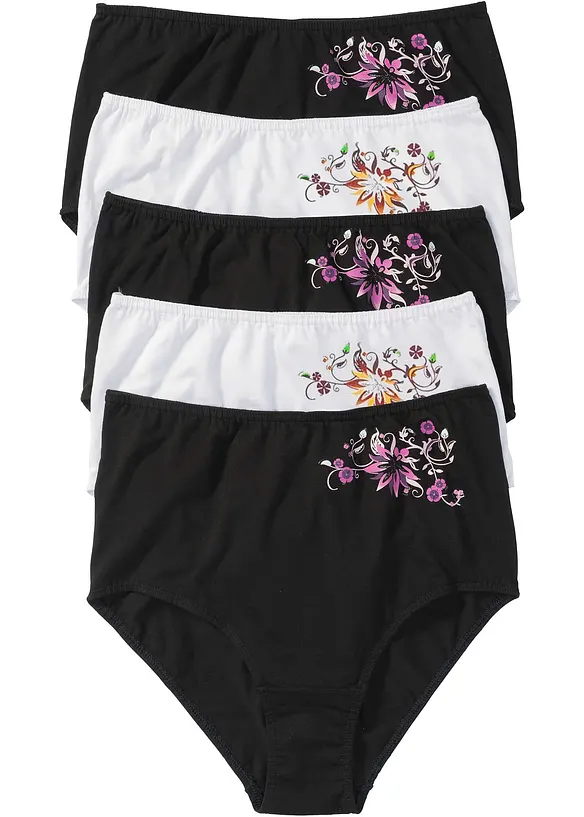 Highwaist Slip mit weicher Baumwolle (5er Pack) in schwarz von vorne - bonprix
