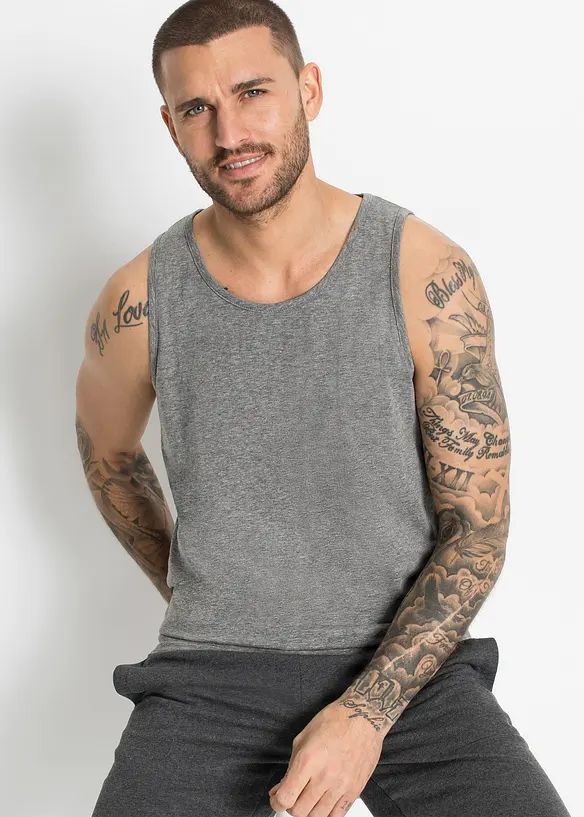 Tanktop in Regular Fit (3er Pack) in grau von vorne (im Anschnitt) - bonprix
