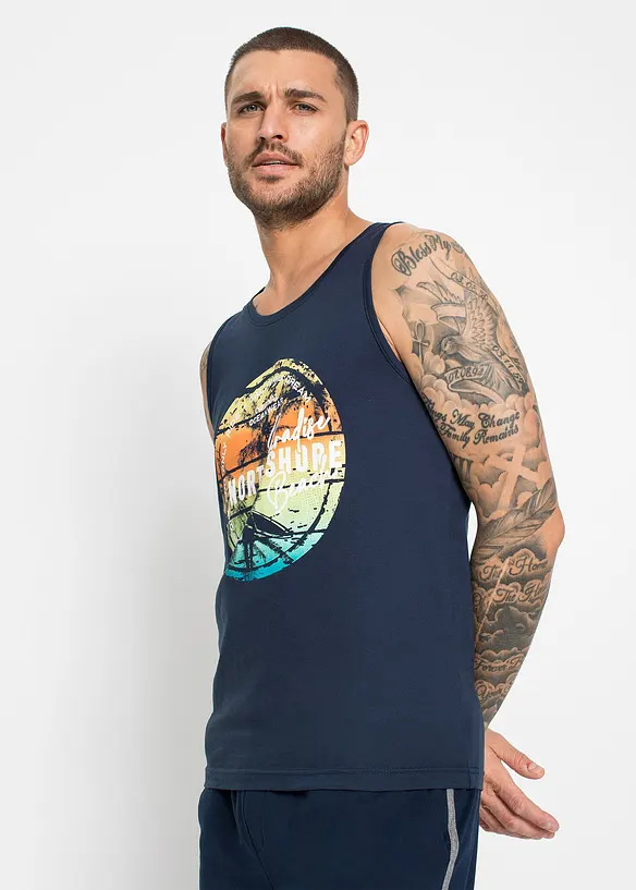 Tanktop (2er Pack) in blau von vorne (im Anschnitt) - bonprix