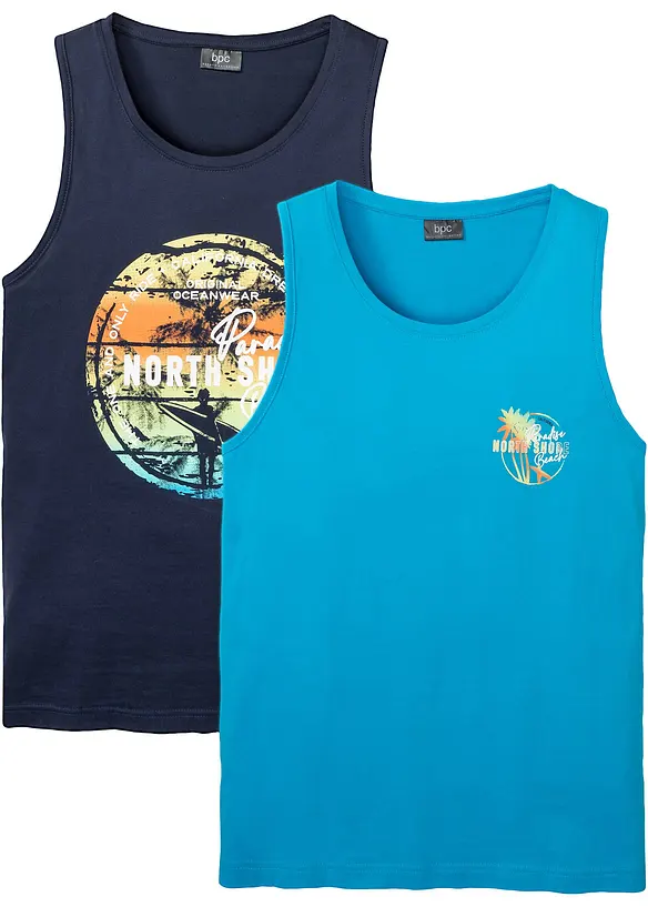 Tanktop (2er Pack) in blau von vorne - bonprix
