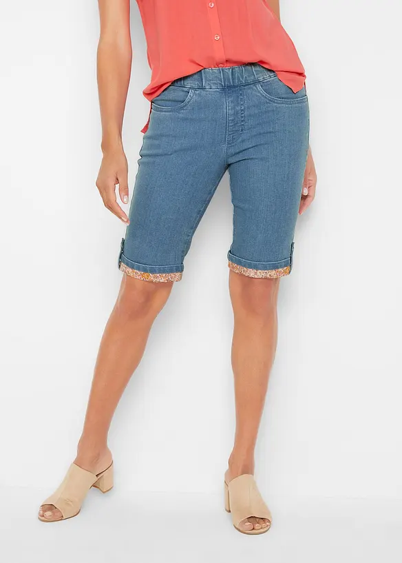 Jeans-Bermuda mit farbigem Aufschlag aus Baumwoll-Mix in blau von vorne - bonprix Jeans-Bermuda mit farbigem Aufschlag aus Baumwoll-Mix in blau von vorne - bonprix