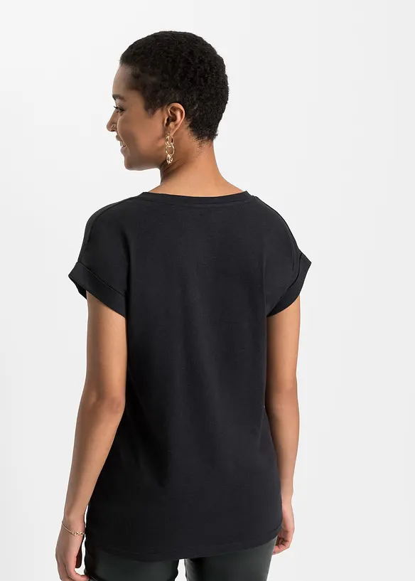 T-Shirt aus softem Viskose-Mix in schwarz von hinten (im Anschnitt) - bonprix