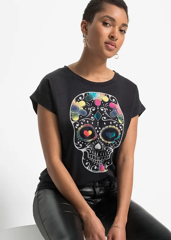 T-Shirt aus softem Viskose-Mix in schwarz von vorne (im Anschnitt) - bonprix