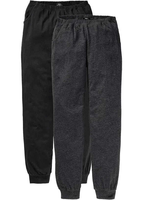 Lange Pyjamahose (2er Pack) in grau von vorne - bonprix