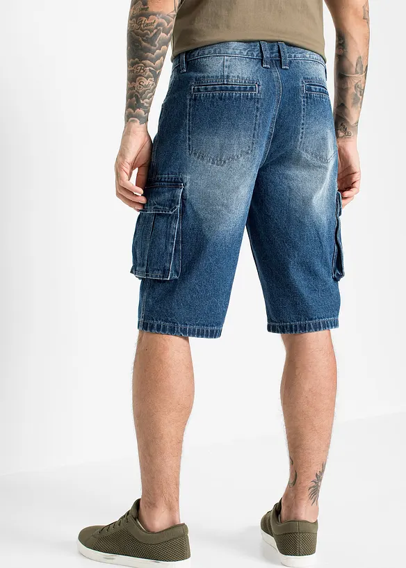Cargo-Jeans-Longbermuda, Relaxed Fit in blau von hinten - bonprix