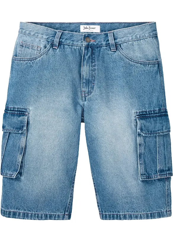 Cargo-Jeans-Bermuda, Loose Fit in blau von vorne - bonprix