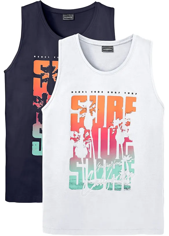 Tanktop in Slim Fit (2er Pack) in blau von vorne - bonprix