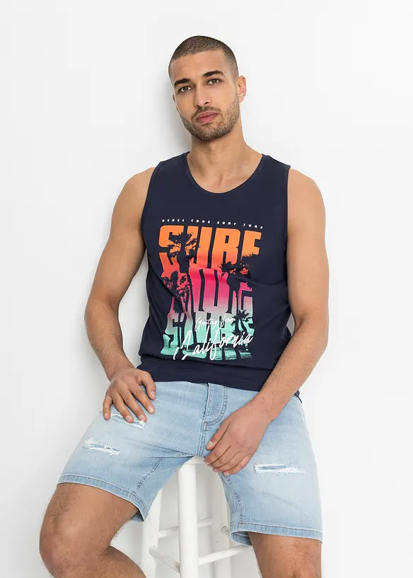 Tanktop in Slim Fit (2er Pack) in blau von vorne (im Anschnitt) - bonprix