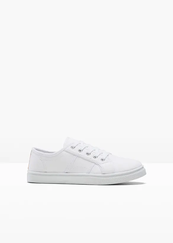 Sneaker aus Baumwoll-Canvas mit Stickerei in weiß von vorne - bonprix