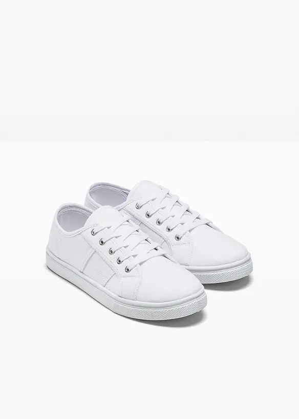 Sneaker aus Baumwoll-Canvas mit Stickerei in weiß - bonprix