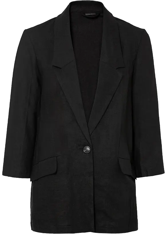 Leinen-Blazer in schwarz von vorne - BODYFLIRT