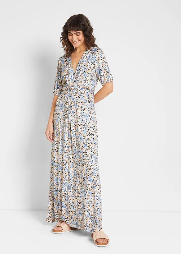 Maxi-Umstands- und Stillkleid aus Jersey in blau von vorne (Totalaufnahme) - bonprix