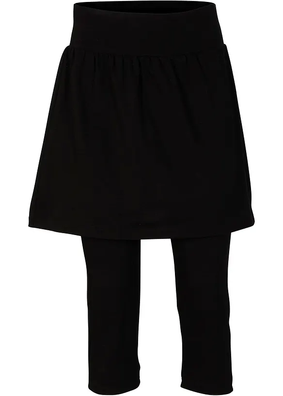 Capri-Leggings mit Rock aus elastischem Baumwoll-Mix in schwarz von vorne - bonprix