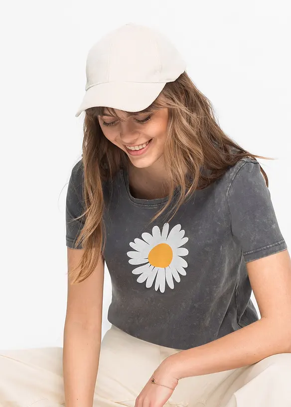 T-Shirt aus reiner Bio-Baumwolle in grau von vorne (im Anschnitt) - bonprix