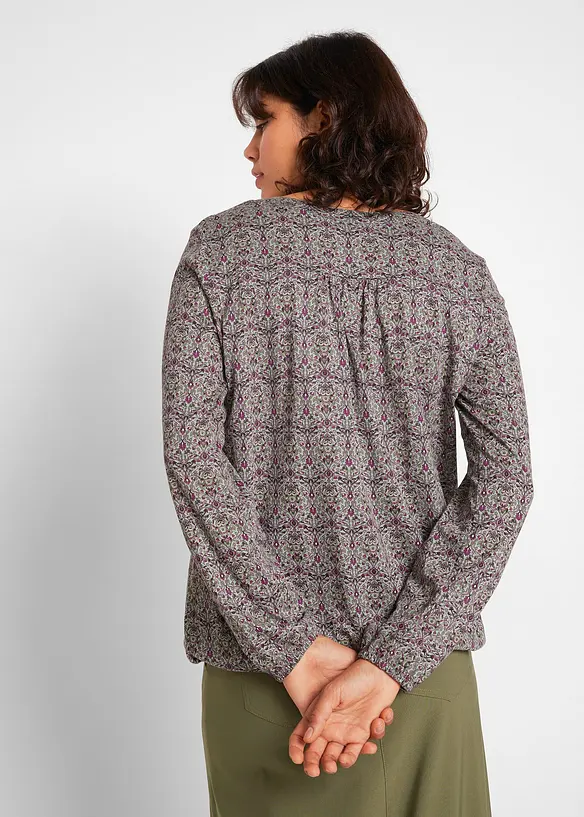 Bedrucktes Langarmshirt mit Henley-Kragen in grün von hinten (im Anschnitt) - bonprix
