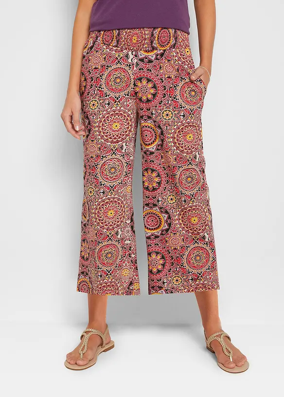 Weite Jersey-Culotte mit breitem Smockbund, 7/8-Länge in schwarz von vorne - bonprix Weite Jersey-Culotte mit breitem Smockbund, 7/8-Länge in schwarz von vorne - bonprix