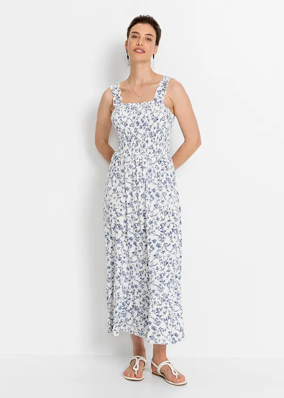 Trägerkleid aus Viskose-Mix in weiß von vorne (Totalaufnahme) - bonprix