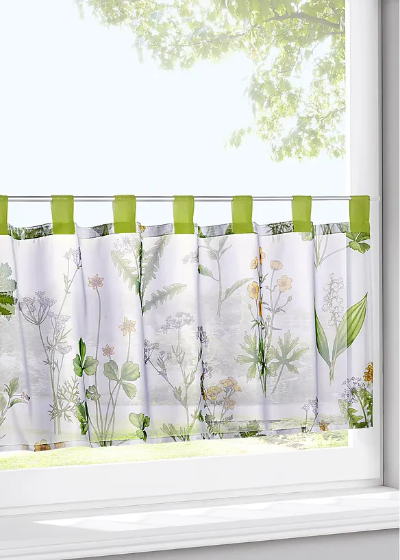Scheibengardine mit Gräser Druck mit recyceltem Polyester in grün - bonprix